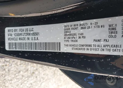 2024 Ram 1500 z USA, uszkodzony, nr VIN 1C6SRFJT2RN105561